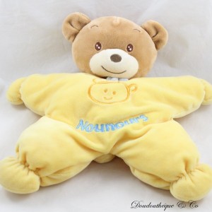 Semi flat cuddly toy bear Teddy bear yellow star brown 28 cm