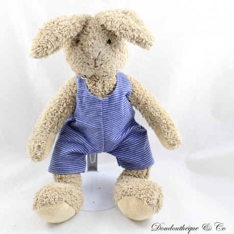 Plush rabbit ZARA HOME beige striped overalls blue gray 37 cm