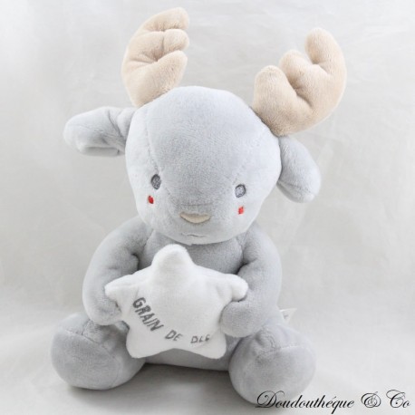 Renna di peluche musicale GRAIN DE BLE cervo grigio stella bianca Viva il vento 22 cm