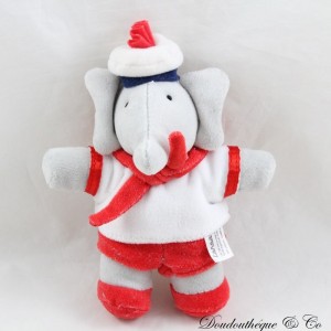 Peluche éléphant Babar LANSAY marin rouge blanc 19 cm