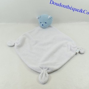 Flat bear cuddly toy MUSTELA Musti blue and white diamond 42 cm