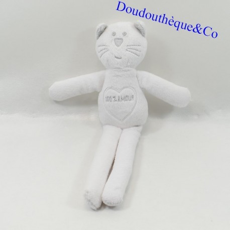 Doudou cat BOUT'CHOU Monoprix white and taupe 100% love 30 cm