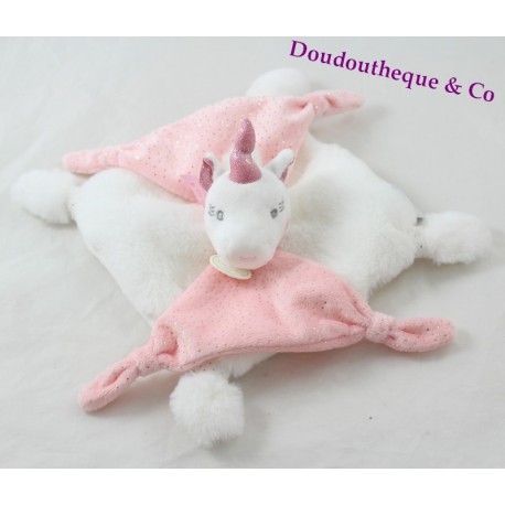 Doudou plat unicorno DOUDOU ET COMPAGNIE rosa bianco DC3277