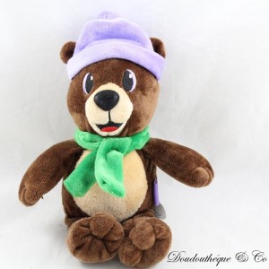 Plush advertising bear MILKA brown scarf green purple cap 22 cm