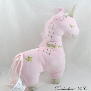 Plush unicorn WORDS OF CHILDREN pink golden star Leclerc 27 cm