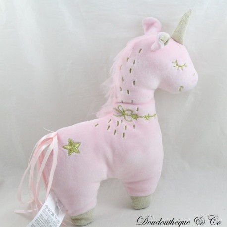 Peluche licorne MOTS D'ENFANTS rose étoile dorée Leclerc 27 cm