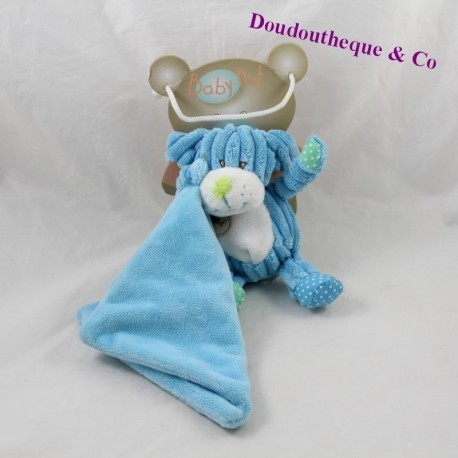 Doudou Taschentuch Hund BABY NAT' Blau gerippte Hose 15 cm