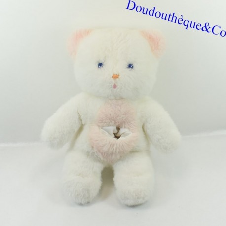 Plush bear BOULGOM white sticks out the tongue with vintage pocket 30 cm