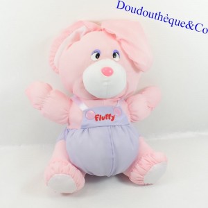 Peluche conejo BIKIN Puffalump mono de lona paracaídas "Fluffy" rosa púrpura vintage 32 cm