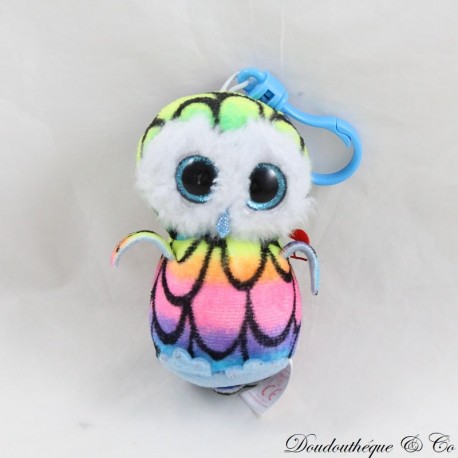 Porte clés peluche hibou TY multicolore gros yeux chouette 10 cm