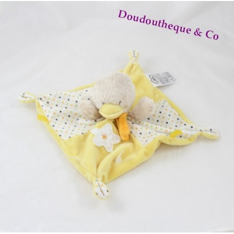 Doudou flach Ente MOTSEN Leclerc Küken Gelb Sterne 20 cm