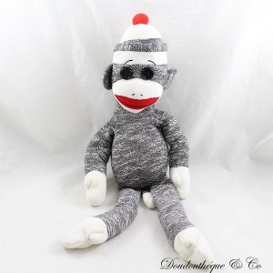 Peluche singe TY Bean Bag Sock gris chiné style chaussette yeux boutons 40 cm
