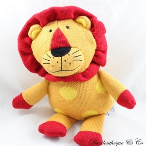 Peluche lion RUSS BERRIE en laine rouge et orange ronds jaune 32 cm