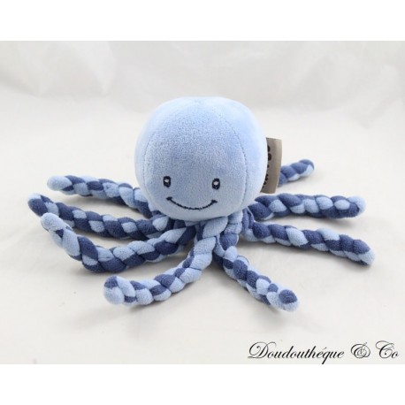Doudou pieuvre NATTOU Octopus bleu clair et bleu marine tentacules torsades 22 cm