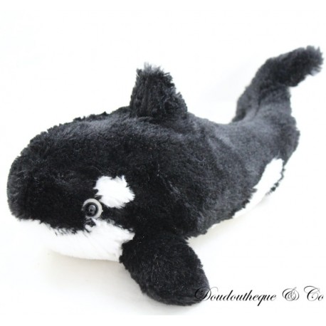 Orca de peluche blanco y negro pelo largo 35 cm