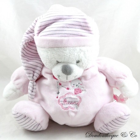 Peluche ours MAX & SAX rose Moon lune étoiles rayures Carrefour 20 cm