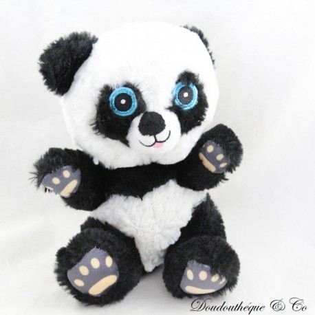 Plüschpanda ZEEMAN schwarze Bank blaue Augen gestickt 20 cm