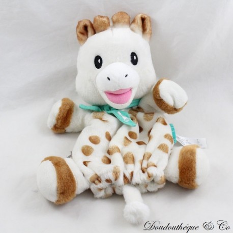 Doudou Puppe Sophie la girafe VULLI grüner Schal beige braun 26 cm