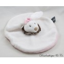 Doudou coniglio piatto ORCHESTRA Prémaman rotondo rosa bianco marrone colletto 26 cm