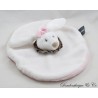 Doudou flat rabbit ORCHESTRA Prémaman round pink white brown collar 26 cm