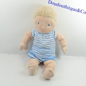 Peluche poupée IKEA Lekkamrat garçon blond habit bleu 43 cm