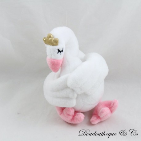 Peluche cygne blanc rose couronne