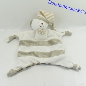 CREDIT MUTUEL Bear Flat Blanket Striped Grey White Hat 28 cm