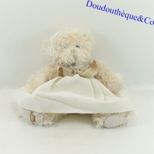 Peluche ours BUKOWSKI oursonne robe en lin et beige 20 cm