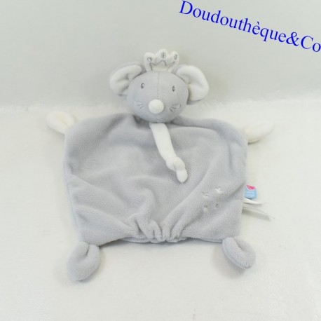 Doudou flache Maus GERSTE ZUCKER Krone grau silbrig weiß 23 cm Doudou flache Maus GERSTE ZUCKER Krone grau silbrig weiß 23 cm