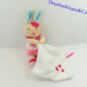Doudou handkerchief rabbit BABY NAT' Perle et Perlim pink white BN090 18 cm