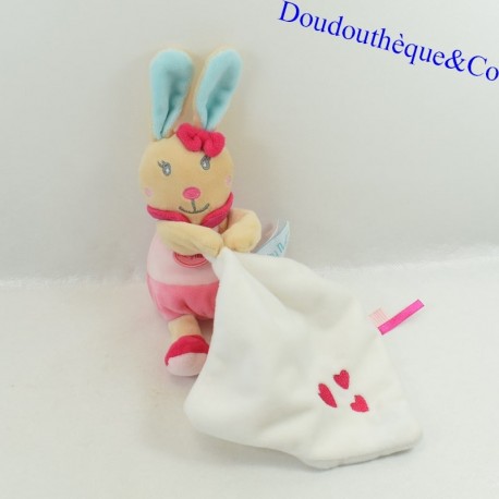 Doudou handkerchief rabbit BABY NAT' Perle et Perlim pink white BN090 18 cm