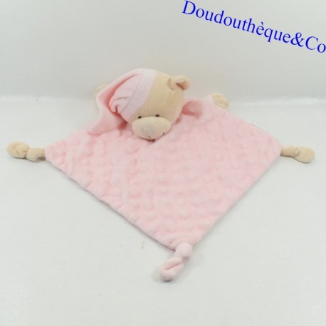 Doudou plat ours GAMBERRITO'S rose pois relief 39 cm