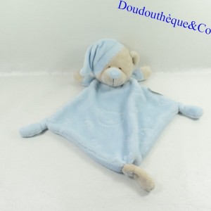 Doudou plat ours GAMBERRITO'S bleu tête ours relief 39 cm