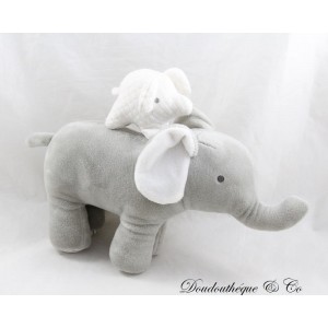 Elefante de peluche musical JACADI bebé elefante y su mamá música Brahms 16 cm