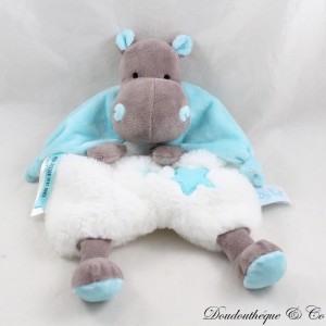 Doudou flat hippopotamus Bazile BABY NAT' azul y blanco BN0362 hipopótamo Bazile 28 cm