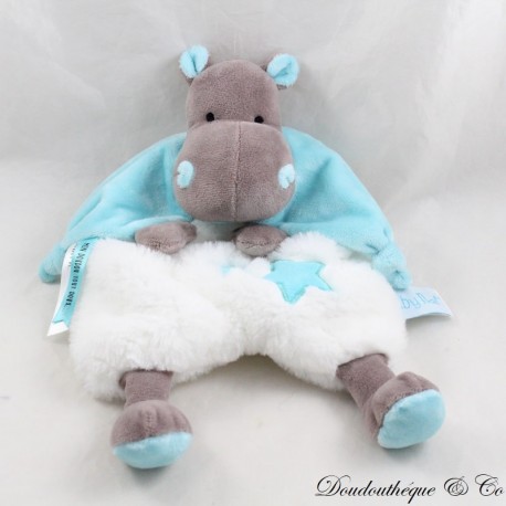 Doudou flaches Nilpferd Bazile BABY NAT' blau und weiß BN0362 Nilpferd Bazile 28 cm