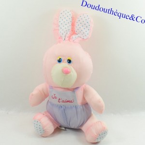 Plush rabbit BIKIN Puffalump parachute canvas overalls I love you pink purple vintage 30 cm seated