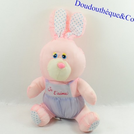 Coniglio di peluche BIKIN Puffalump paracadute tuta di tela I love you rosa viola vintage 30 cm seduto