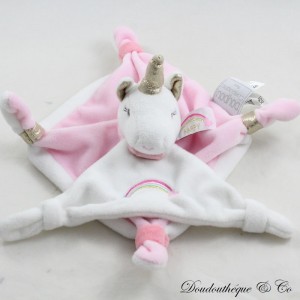 Doudou plat unicornio DOUDOU ET COMPAGNIE arco iris rosa blanco DC3312