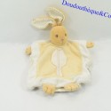 Doudou puppet rabbit KALOO Short hair Pure Leaf beige white feather 25 cm