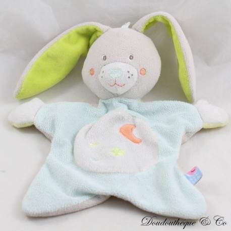 Doudou Flachkaninchen GERSTE ZUCKER Mondstern blau grün grau 23 cm