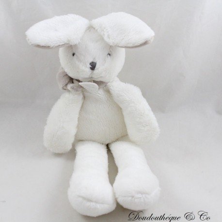 Doudou pantin lapin DOUDOU ET COMPAGNIE J'aime mon doudou blanc taupe DC2912 30 cm