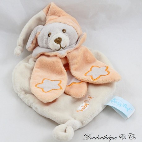 Doudou flacher Hund BABY NAT' Lumineszierender orange-weißer Stern BN747