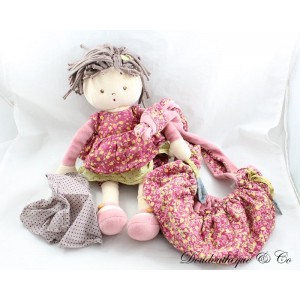 Babytrage und Puppe MOULIN ROTY Kleines rosa grünes Ding Blumenmuster 35 cm