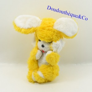 Plush rabbit yellow white vintage eyes plastic pulls tongue 20 cm