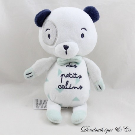 Peluche ours MOTS D'ENFANTS Des petits câlins Leclerc blanc bleu vert 22 cm