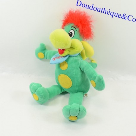 Peluche dinosaure PREZZEMOLO GARDALAND vert jaune rouge parc italien 32 cm