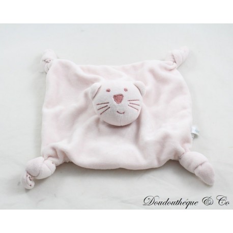 Doudou gato plano BOUT'CHOU Monoprix estrellas rosas cuadrado 19 cm