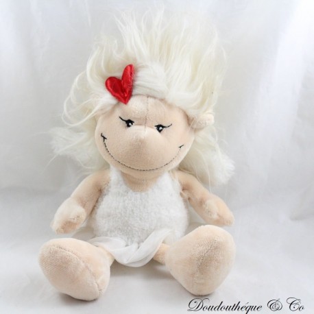 Plush troll NICI girl angel wings heart red hair white 26 cm