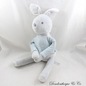 Peluche lapin OBAIBI gris t-shirt rayé bleu blanc 44 cm